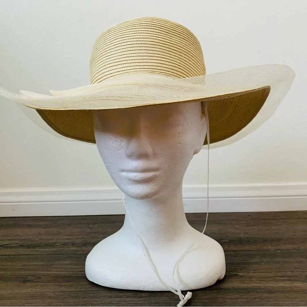 Elegant Cream Wide-Brim Hat with Floral Accent